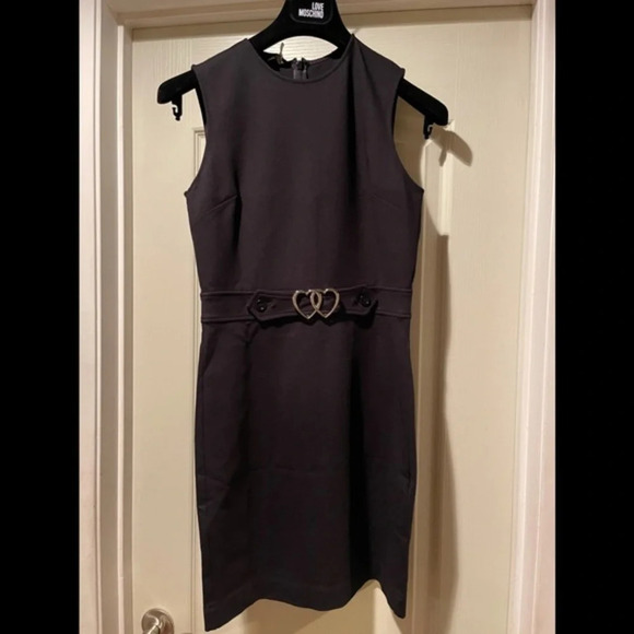 LOVE Moschino Sleeveless Dress w/ Double Heart Belt, Size 42IT/6US, Black, NWT - Picture 6 of 10